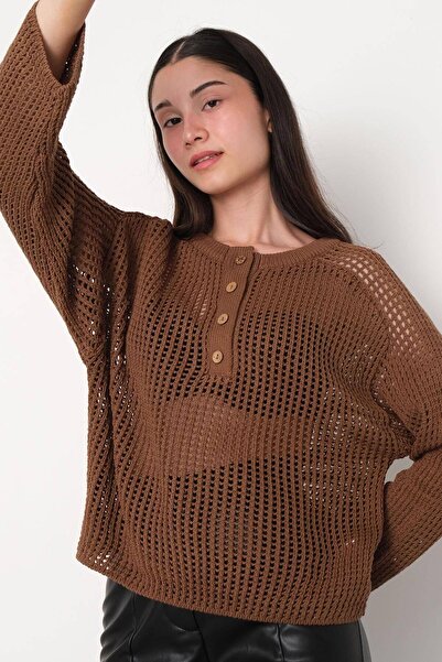 Addax Openwork Crew Neck Knitwear K10210 -D10