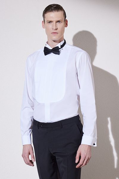 BROOKS BROTHERS Ανδρικό πουκάμισο σμόκιν με πλισέ λαιμόκοψη σε λευκό Comfort Fit