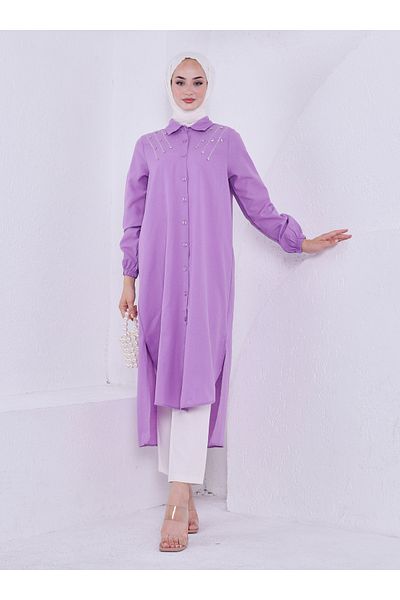 Por La Cara Terekoton Long Stone Detailed Tunic - Lilac - Por La Cara