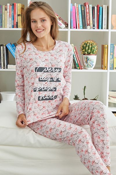 Siyah İnci Cotton Lycra Knitted Pajama Set
