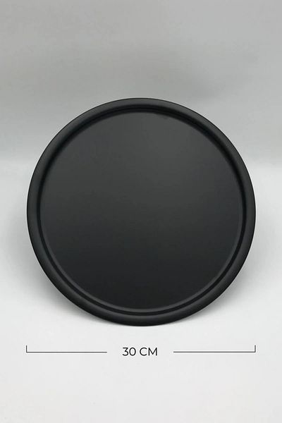 NEWTREND Züccaciye Metal Round Tea, Coffee, Pie Serving Tray Decorative Presentation Tray Matte Black 30 Cm