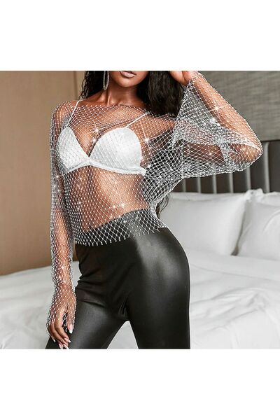 VS ACCESSORY فستان حفلات الشاطئ مرصع بالكريستال VS4734KKEPE
