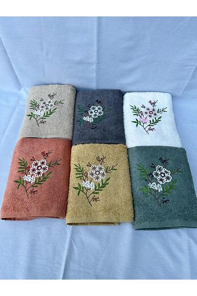 AYHANHOME 3D Flower Embroidered Mother-Daughter Luxury Dowry Set 6 Pieces 50x90, 6 Pieces 30x50 Hand Face Towel Set