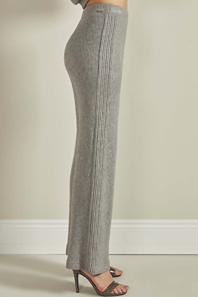Guitar Geniş Paça Gri Örme Pantolon
