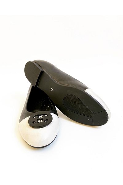stok83 Balerini de damă negru bej din piele naturală