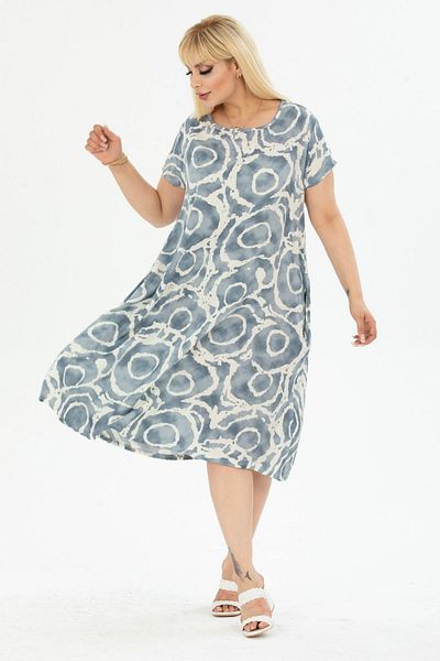 Eceyaman moda Geometric Patterned White and Bluish Grey Oversize Women's Dress