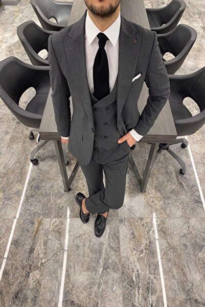 Fc Plus GENİŞ YAKA DÜZ YELEKLİ ANTRASİT TAKIM ELBİSE