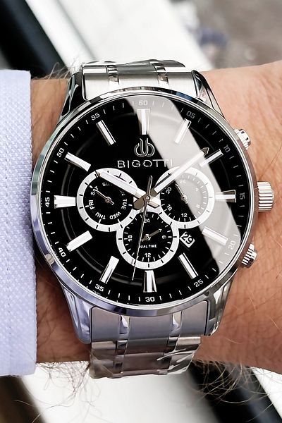 Bigotti Original Complete Steel Men's Wristwatch 5 ATM Waterproof Silver Color + Bracelet BME2013C1