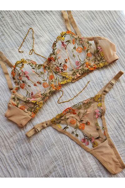 BY GUZEL Underwire Yellow Floral Bra Set
