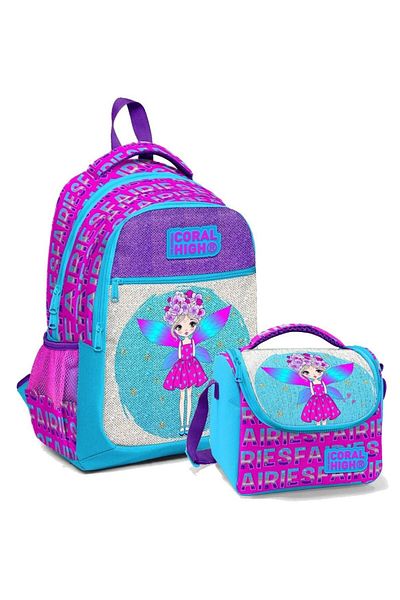 Coral High Blue Girl Fairy - ghiozdan sclipitor și strălucitor și set de prânz