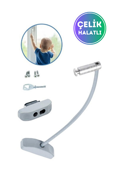 WAPPA Gri 1 Adet Çelik Halatlı Kablolu Pvc Pencere Emniyet Çocuk Güvenlik Kilidi