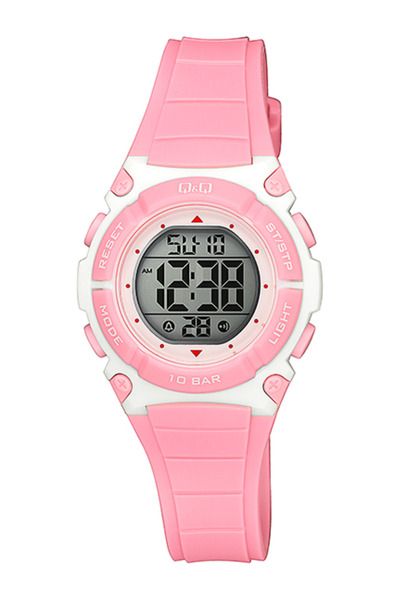 Q&Q ساعة يد للأطفال M187J002Y باللون الوردي مع منبه وتاريخ وساعة توقيت مضيئة
