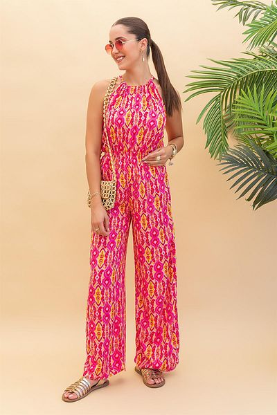 Laluvia Rosa-orangefarbener Maxi-Jumpsuit zum Binden
