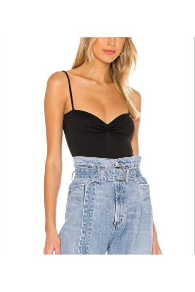 Nsb Tasarım Дамски черен боди с връзки и презрамки във формата на сърце