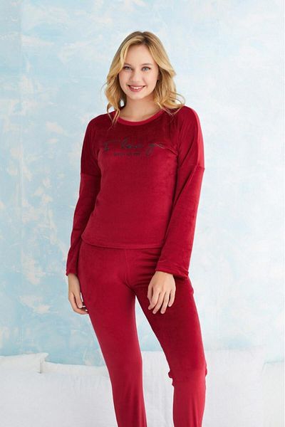 Farya Home Set de pijamale de lux din catifea franceză cu detaliu text