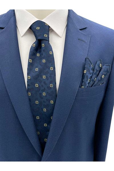 Brianze Navy Blue Yellow Patterned Tie Handkerchief Set