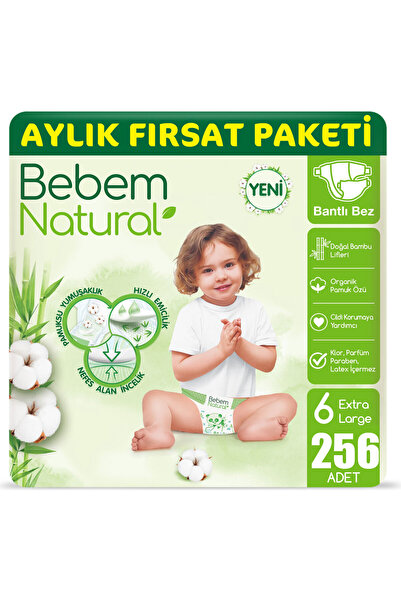 Bebem Natural Bebek Bezi 6 Beden Ekstra Large 2 Aylık Fırsat Paketi 256 Adet