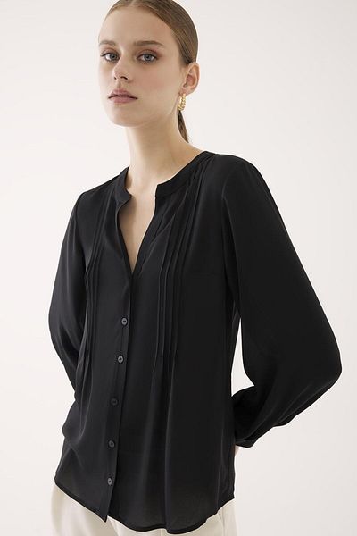 Perspective Briella Regular Fit Standard Length Fitted Sleeve Crew Neck Black Color Women's Blouse