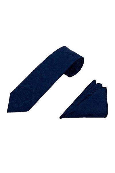 Brianze Navy Blue Shawl Pattern Tie Handkerchief Set