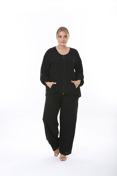 XL Modam WOMEN'S LARGE SIZE WOVEN VISKOSE BLACK DOUBLE SET