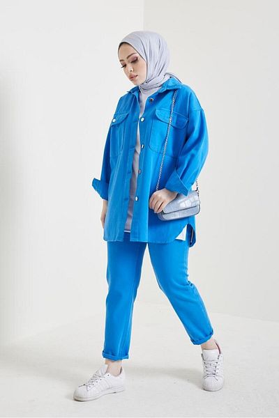 benguen 8175 Jacket Trousers Hijab Double Denim Suit Saks