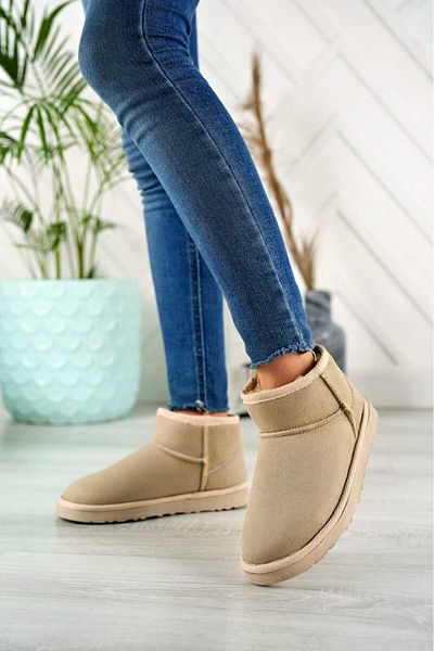 Crystal Moda Γυναικείες μπότες Beige Ultra Mini Suede - Μποτάκια, Γούνινη ίσια σόλα