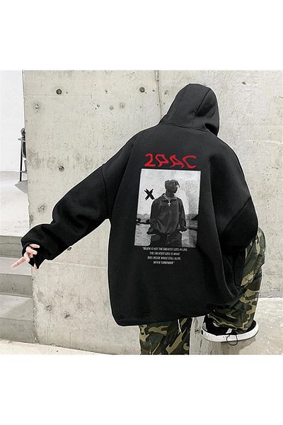 Gofeel Y2k Oversize Loose Unisex Hoodie 2Pac Shakur εμπριμέ φούτερ