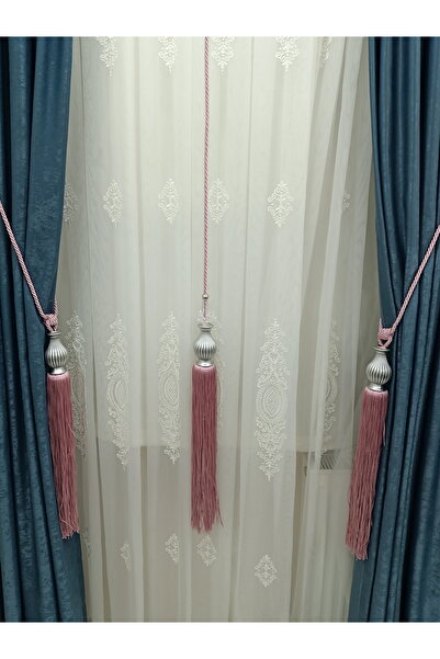 MGEHOME Fon Perde Tavan Bağlama Püsküllü Braçol Set