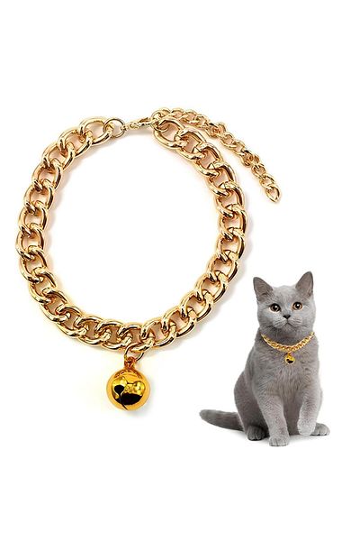 hebmeyy Adjustable Chain Aluminum Bell Gold 28 cm Luxury Cat and Small Breed Dog Necklace Collar
