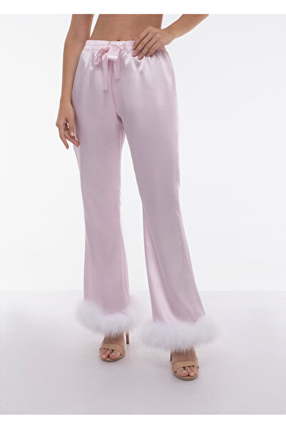 SEVLİO Pembe Saten %100 Marabou Tüy detaylı İspanyol paça alt
