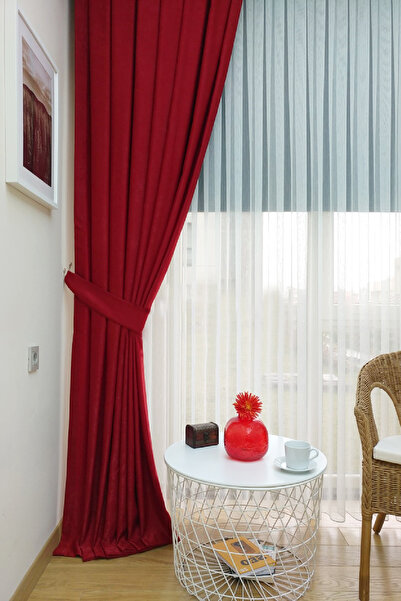 Evdepo Home Red Soft Background Curtain - Solid Color, 1/3 Close Pleat, Single Wing