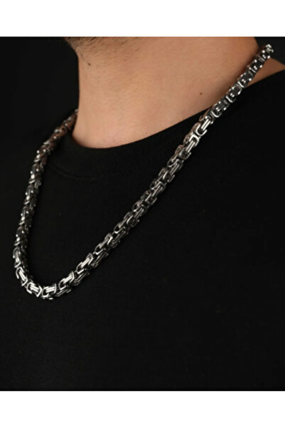 lotuSibel 5 mm Kalın Kral Çelik Erkek Zincir Gümüş Renk