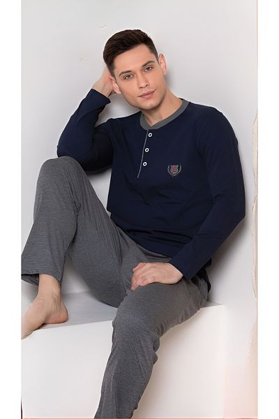 Pyjama Familya Men's Wide Fit Thin Long Sleeve Seasonal Pajama Set