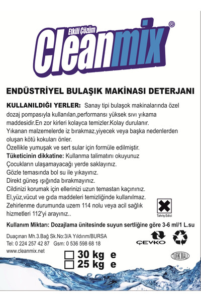 Cleanmix ENDÜSTRİYEL BULAŞIK MAKİNESİ DETERJANI