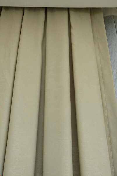 Evdepo Home Crown Beige Solid Color Pleated Soft Background Curtain, 1/2,5 Regular (MEDIUM) Pleat, Single Wing
