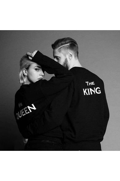 Mythologie His Queen The King Double Combination - Black Printed OVersize Crew Neck Sweatshirt