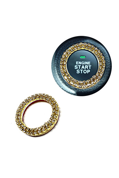 Oto Aksesuarcım Crystal Stone Start Stop Button Ring Gold