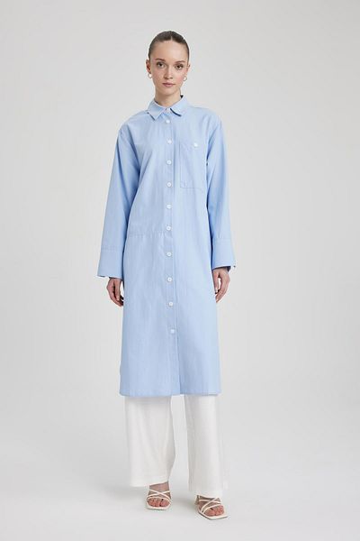 DeFacto Μακρυμάνικο πουκάμισο Ποπλίνα Relax Fit Tunic A8509ax23sm