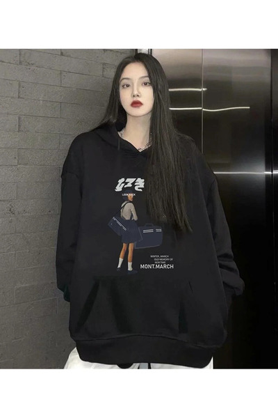 Gofeel سويت شيرت Y2k فضفاض كبير الحجم للجنسين بغطاء للرأس مطبوع عليه March Id...