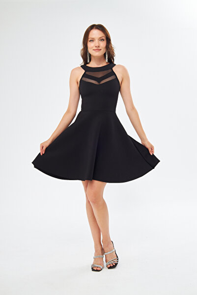 lovebox Γυναικείο μαύρο εύκαμπτο ύφασμα κατάδυσης διαφανές βραδινό φόρεμα με ...