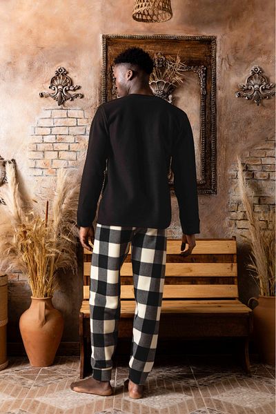 Sude HOMEWEAR Ανδρικό Σετ Πιτζάμα Μαύρη Καρό Ελάφι