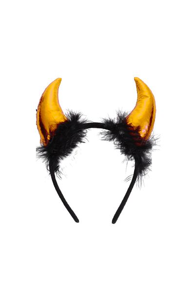 Big Party Halloween Crown Devil with Satin Horn Feather Orange