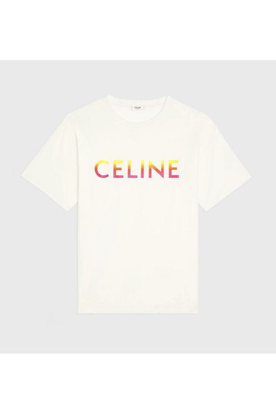 BrandsBoutique تيشيرت أبيض فضفاض مناسب بشعار Celine Big Color