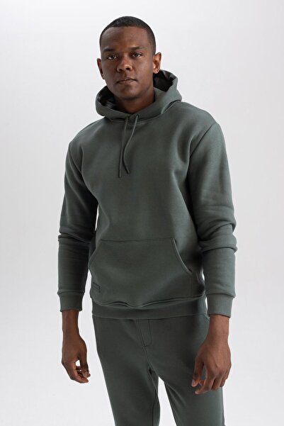 DeFacto Cepli Regular Fit Kapüşonlu Içi Yumuşak Tüylü Basic Düz Sweatshirt X8283az23au