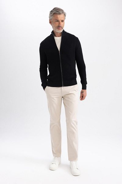 DeFacto Schwarze Strickjacke mit normaler Passform und halbem Rollkragenpullover und Reißverschluss R1195az23wn
