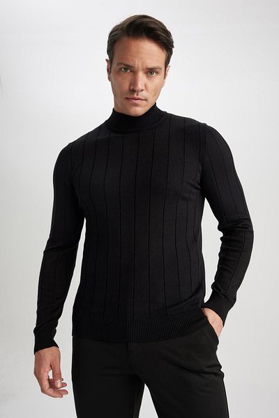 DeFacto Black Slim Fit Slim Fit Half Turtleneck Knitwear Sweater X7395Az23Au