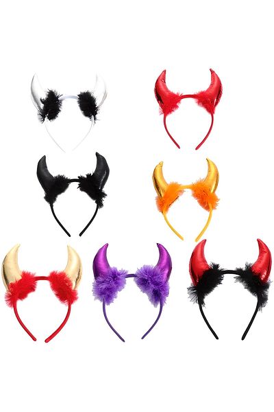 Big Party Halloween Crown Devil with Satin Horn Feather Orange