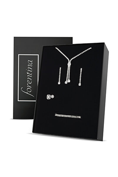 Forentina Zirkon Taşlı Kolye Küpe Bileklik Yüzük Takı Seti PS3095