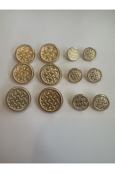 aensia Triangular Embossed Design Button on Gold Gold - Pack of 12 (6 Large+6 Small)