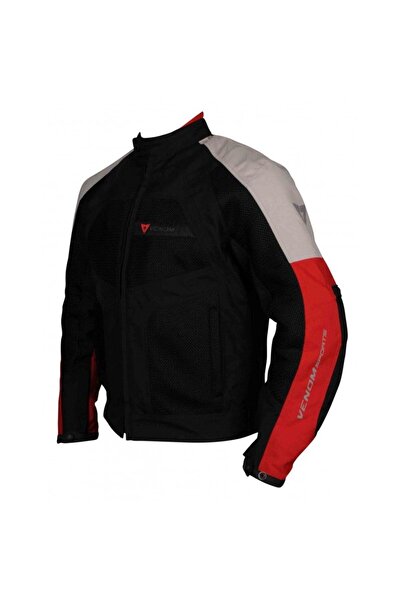VENOM MOTOSİKLET CEKET DYNAMIC AÇIK GRİ-KIRMIZI